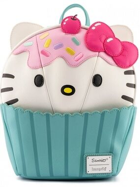 Loungefly Hello Kitty Cupcake Backpack Blue Pink Adjustable Inside Pockets